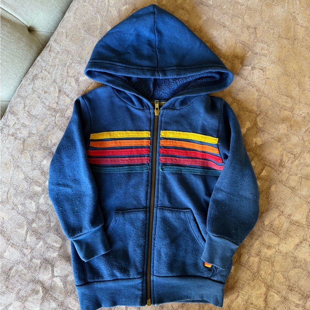 Aviator Nation Kids Blue Joggers with Smiley Face and Stripped Blue Hoodie Set - Picture 2 of 16